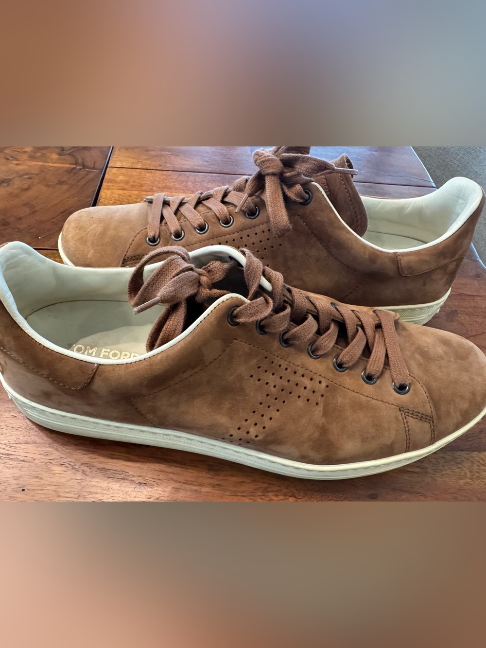 TOM FORD Men's Warwick Suede Low-Top Sneakers SZ 10.5 US Color Caramel